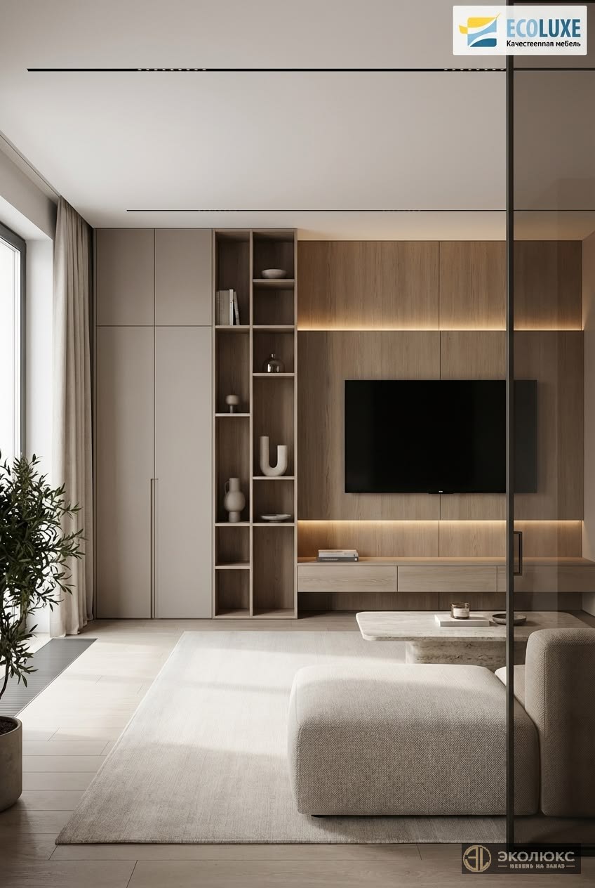 Современная ТВ-зона с комбинированными фасадами