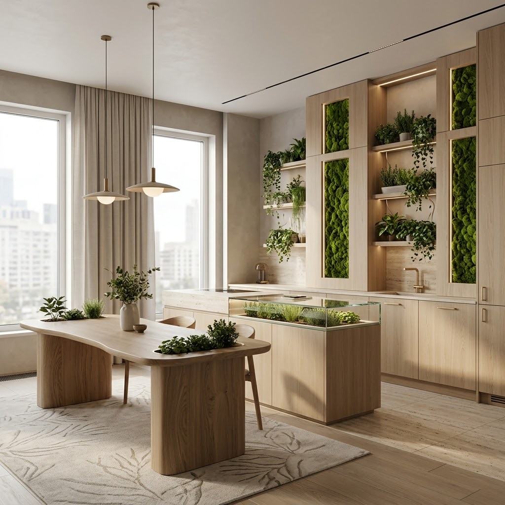 Биофильный интерьер 2026: как встроить природу в мебель на заказ